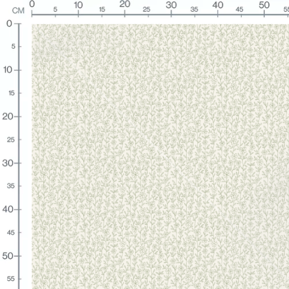 Tissu - Fleurs vert clair sur crème