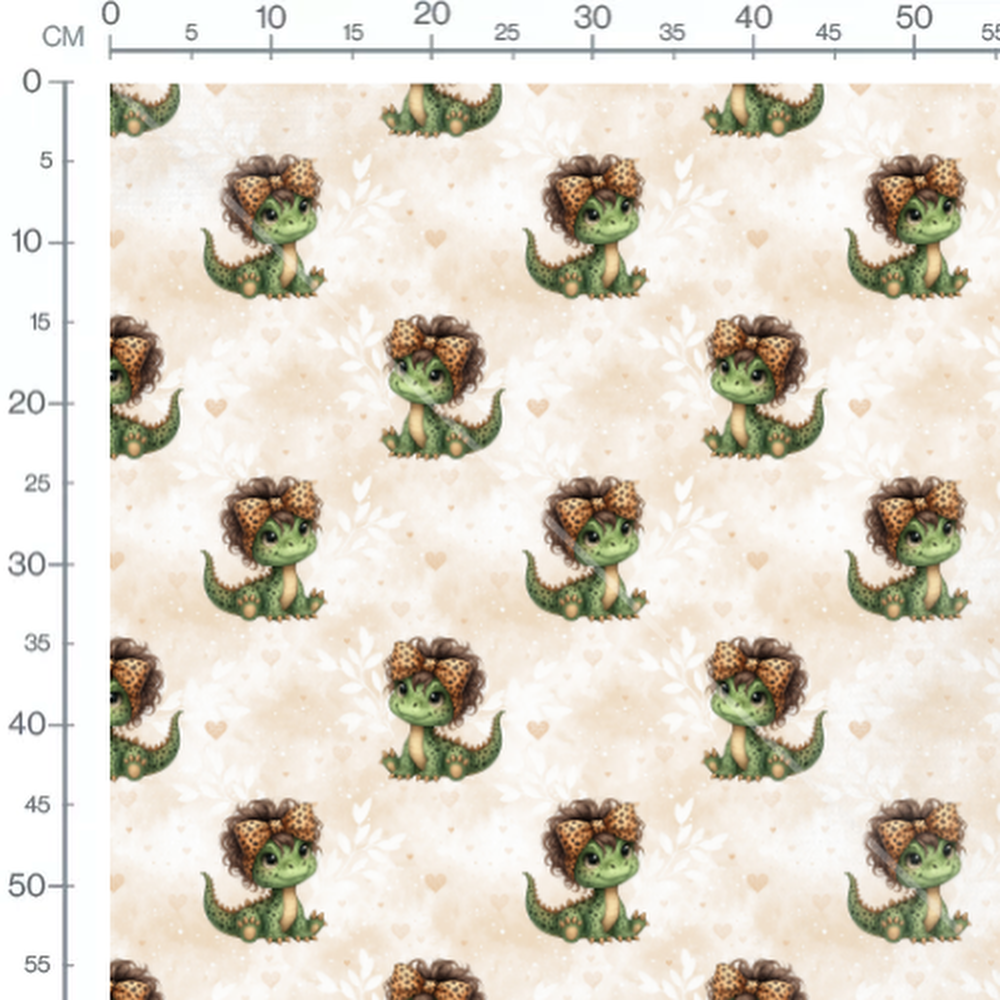 Tissu - Dinosaures verts avec nœuds