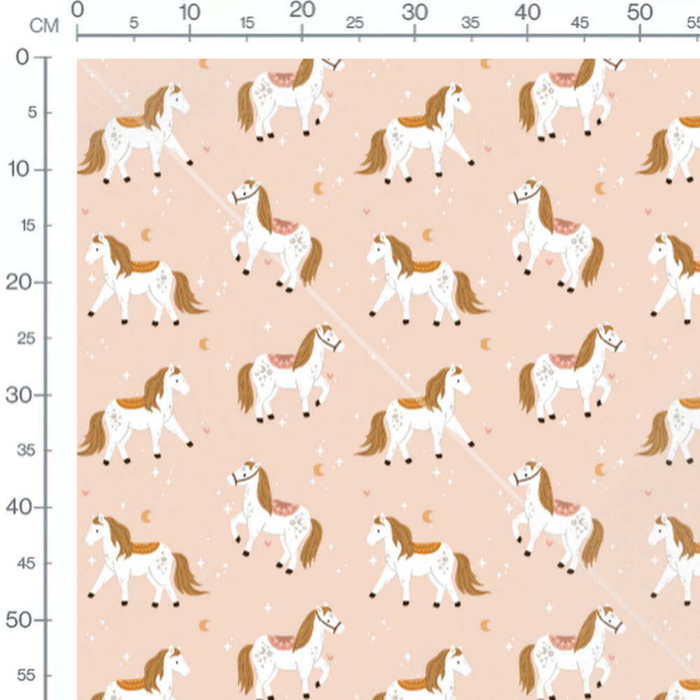 Tissu - Chevaux blancs sur fond rose 2