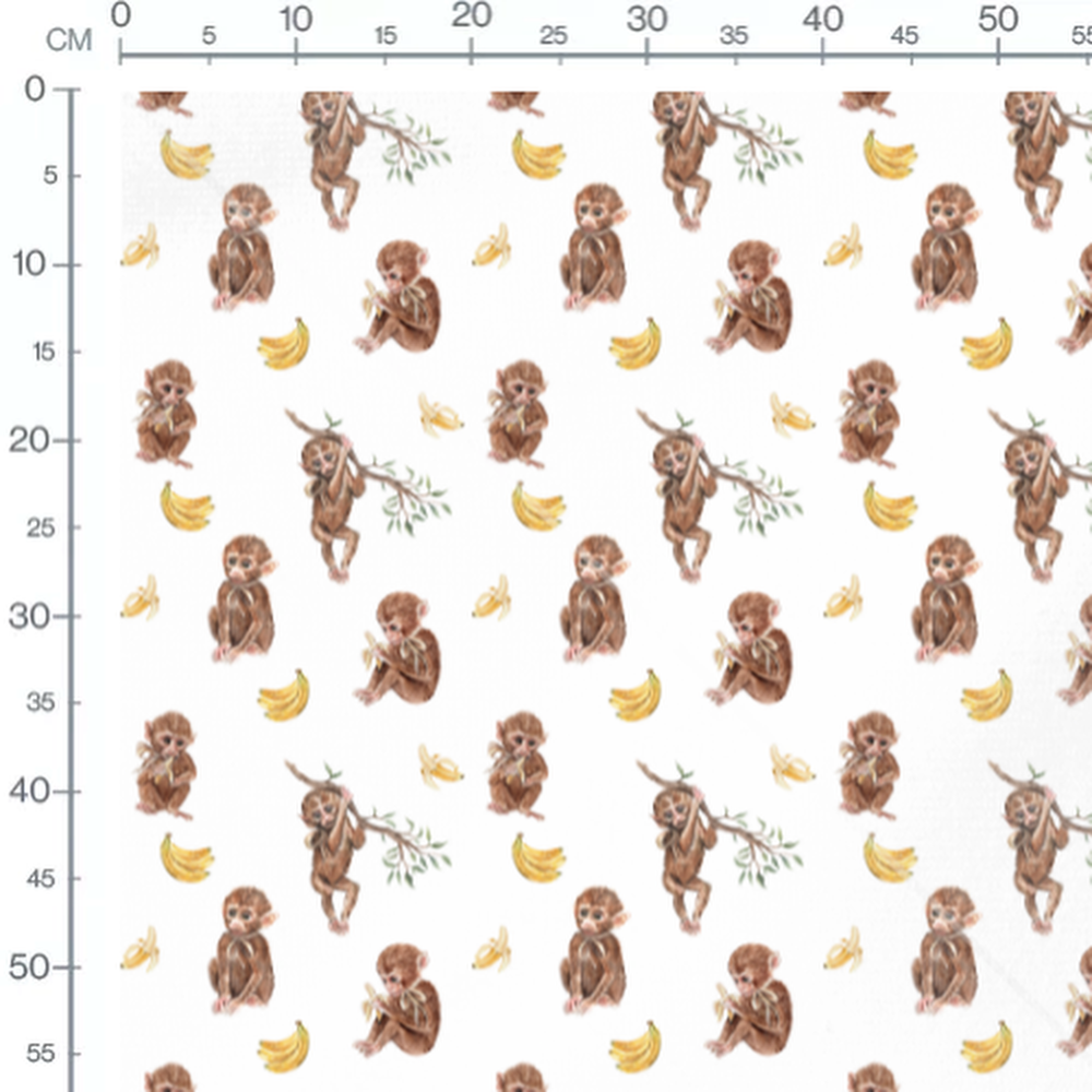 Tissu - Singes bruns et feuilles vertes