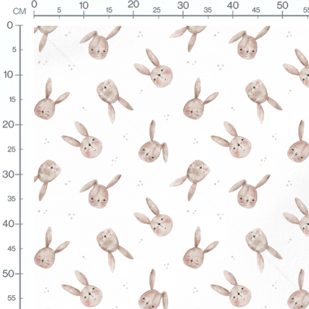 Tissu - Lapins doux sur fond blanc