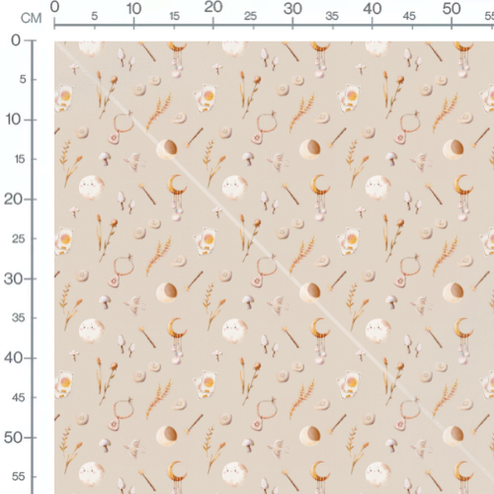Tissu - Éléments mystiques sur beige