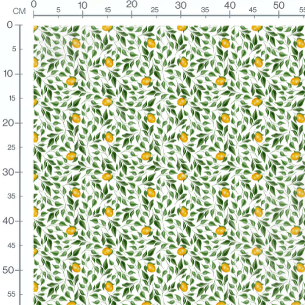 Tissu - Citrons et feuilles sur blanc