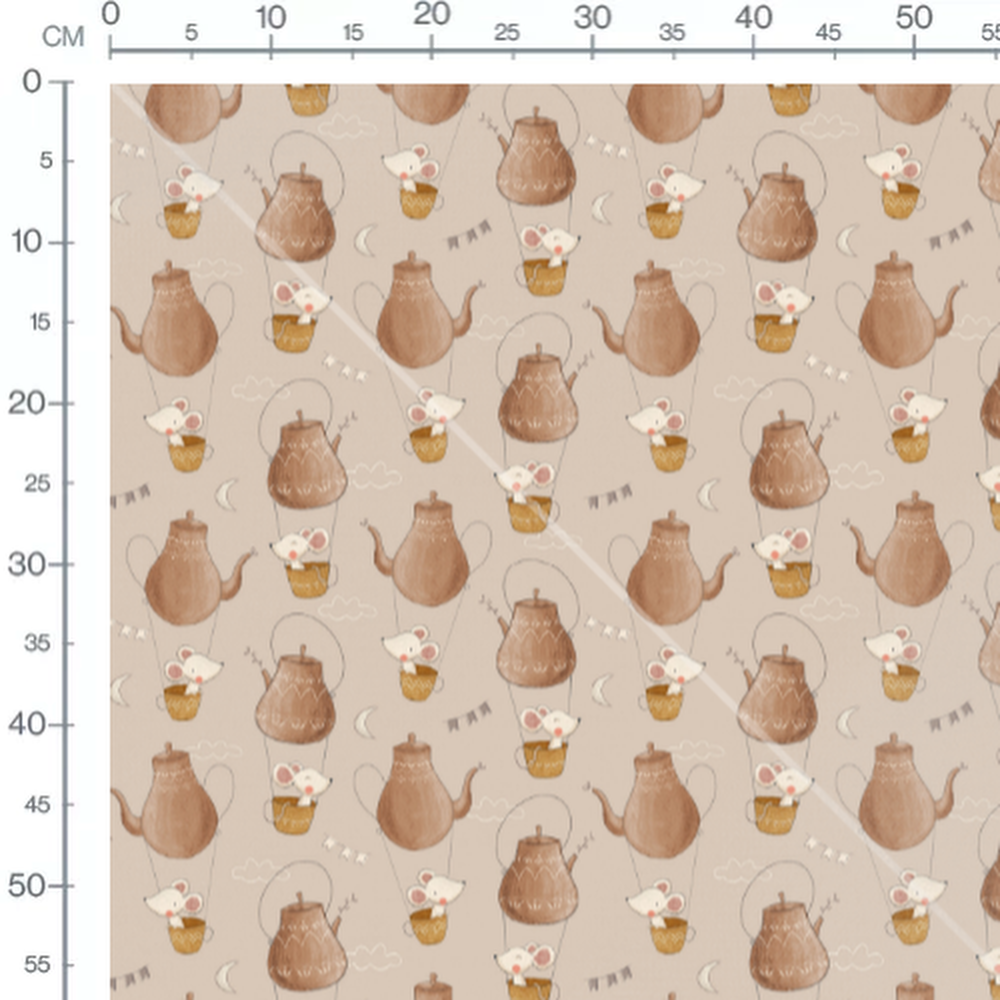 Tissu - Souris et théières suspendues