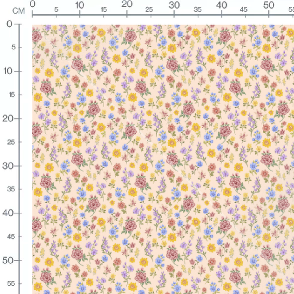 Tissu - Fleurs multicolores sur fond beige