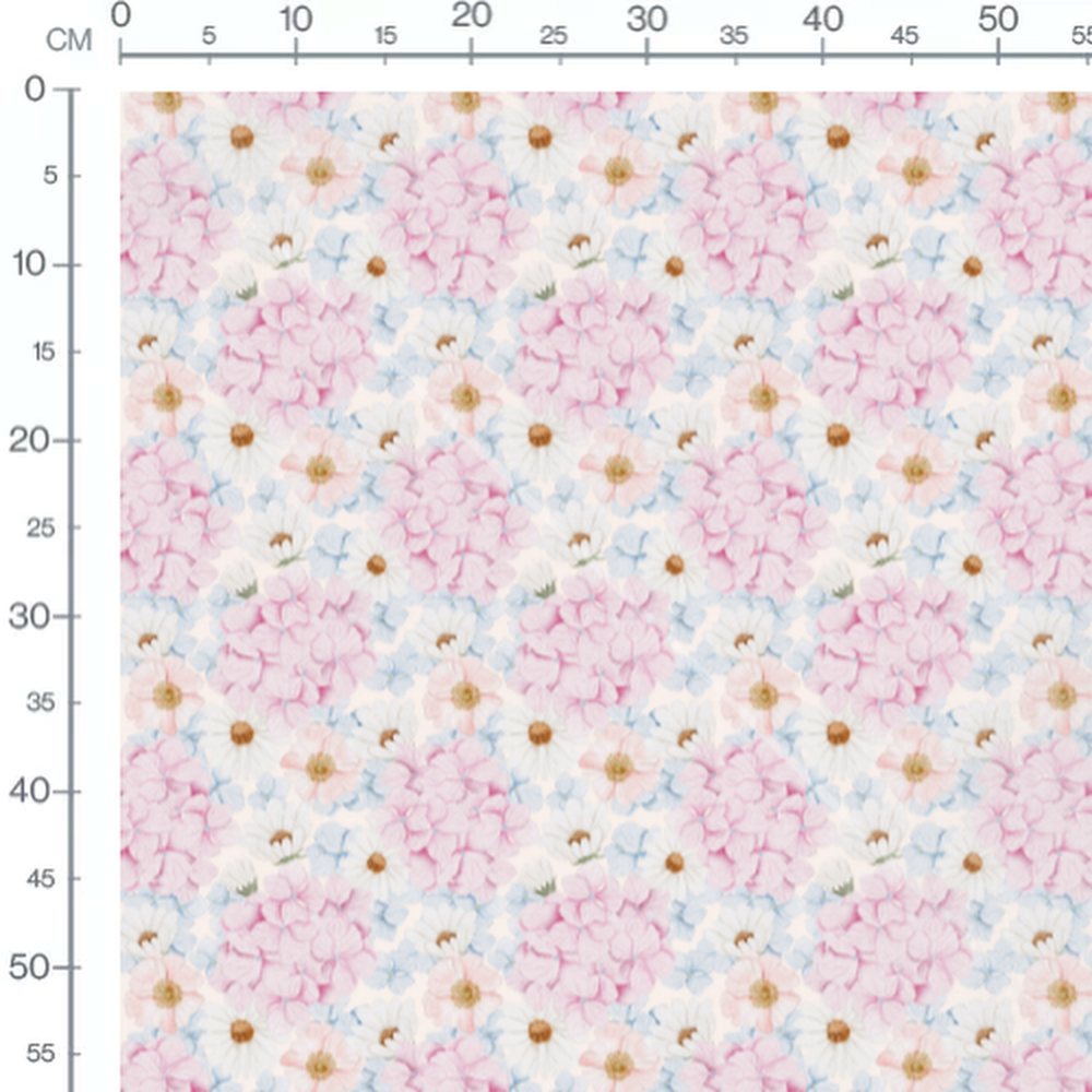 Tissu - Fleurs roses et bleues délicates