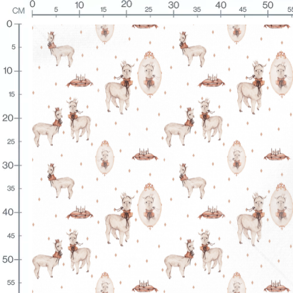 Tissu - Lamas couronnés sur blanc