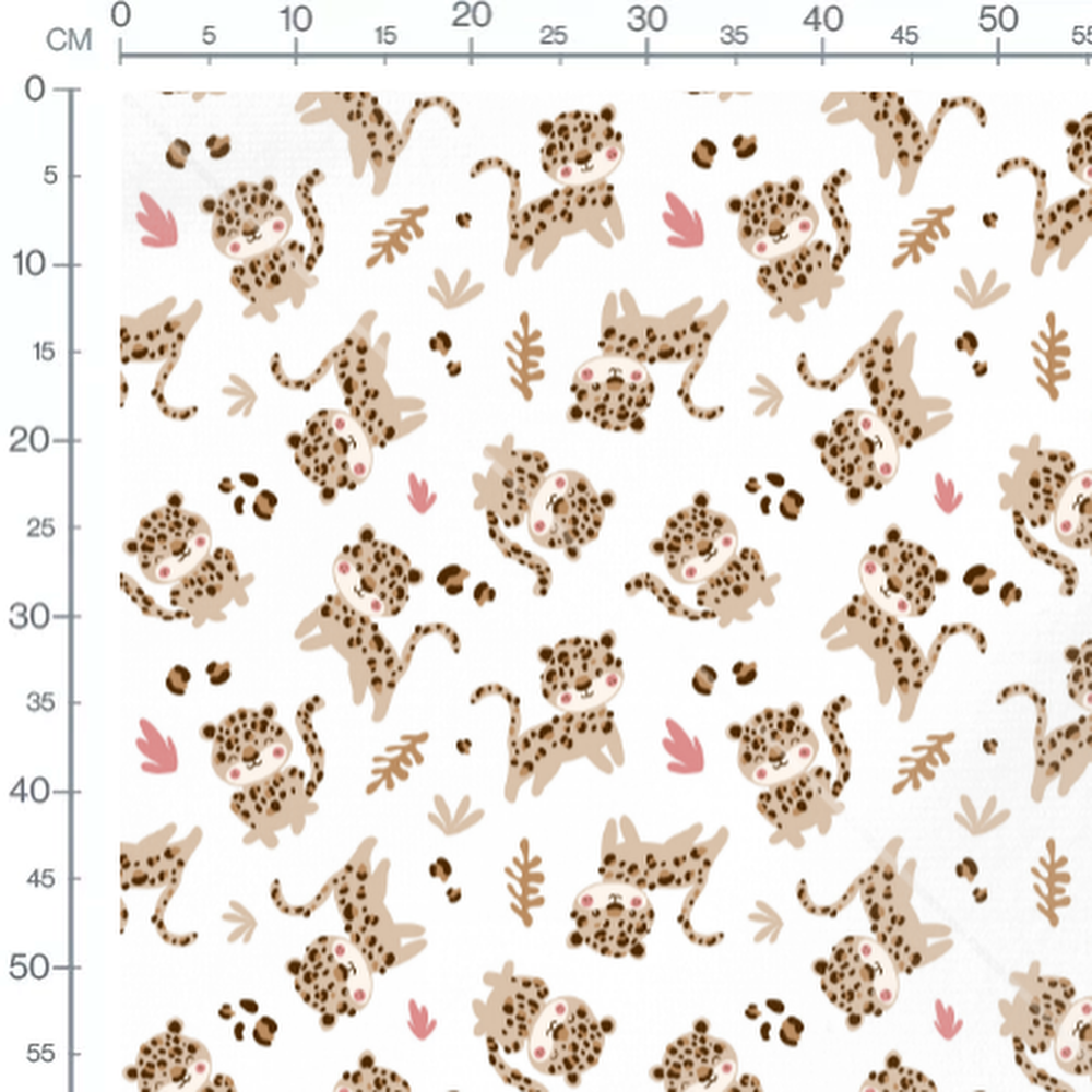 Tissu - Léopards bruns sur fond blanc