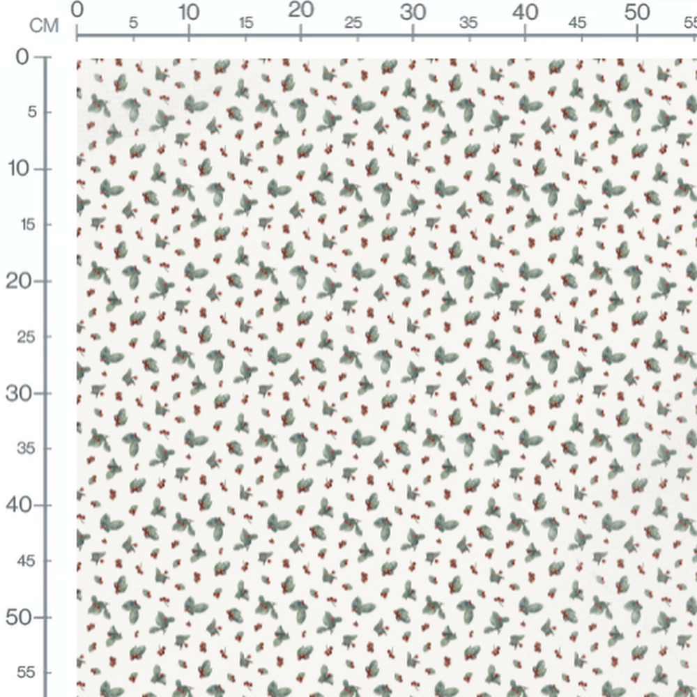 Tissu - Feuilles vertes et baies rouges