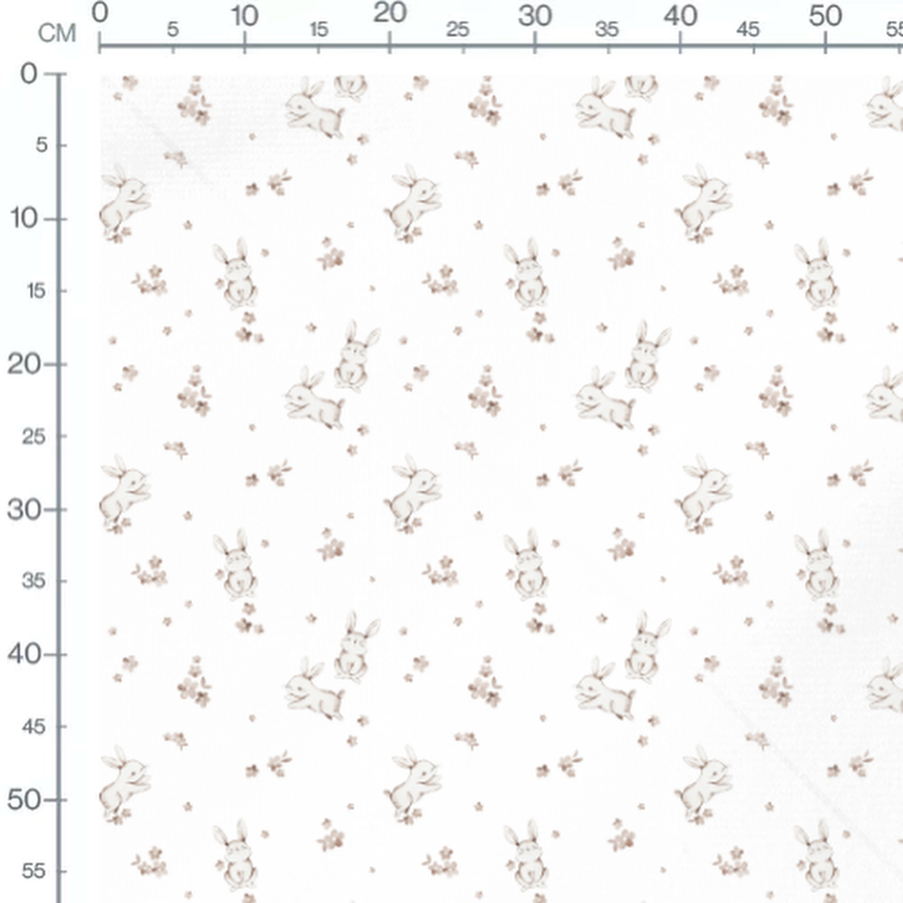 Tissu - Lapins gris et fleurs beige