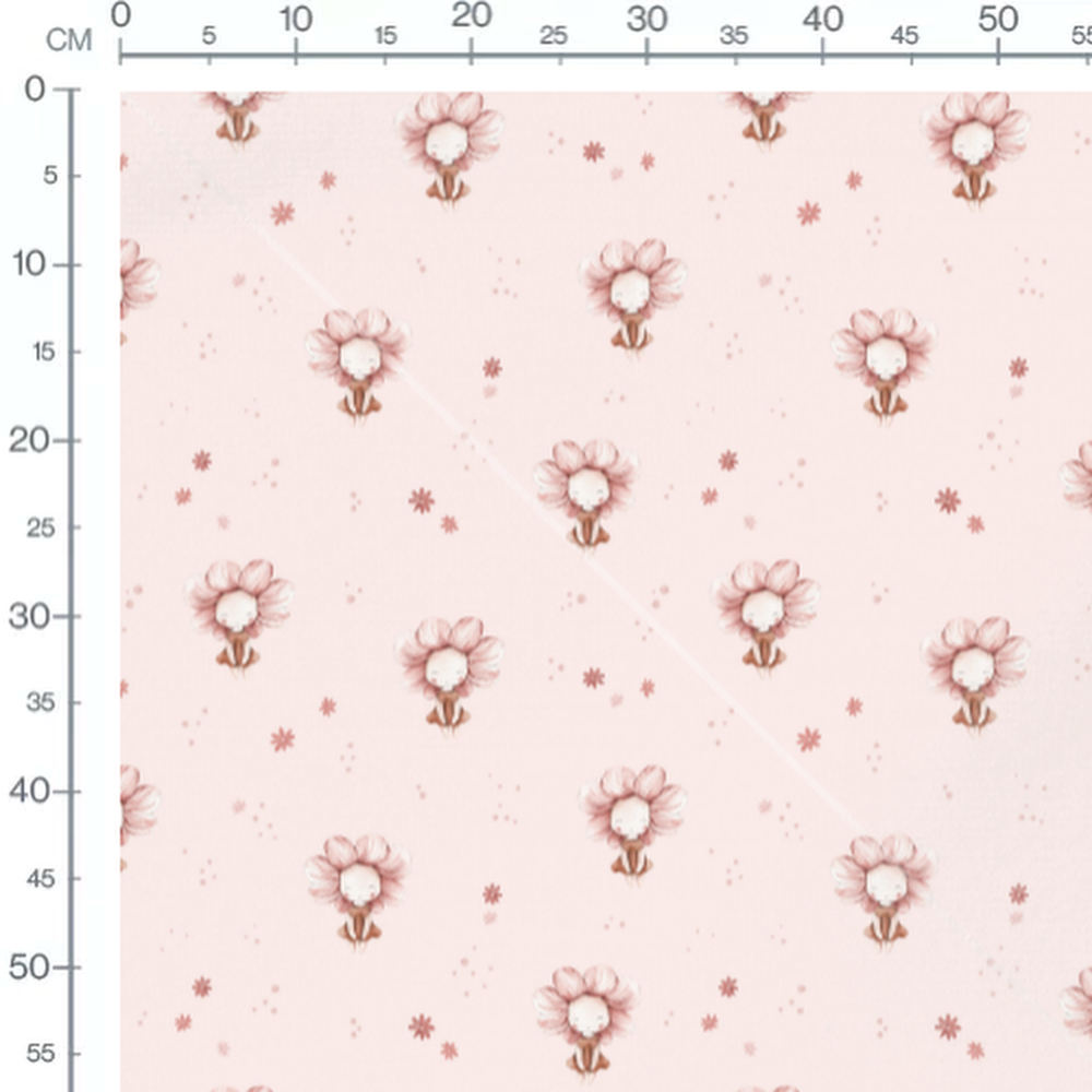 Tissu - Petites fées fleurs roses
