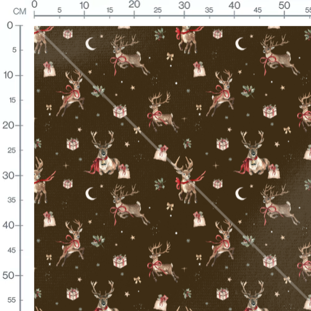 Tissu - Rennes et houx doré