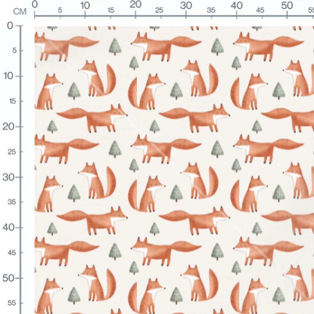 Tissu - Renards et sapins aquarelle