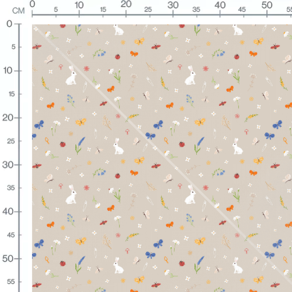 Tissu - Lapins et insectes colorés
