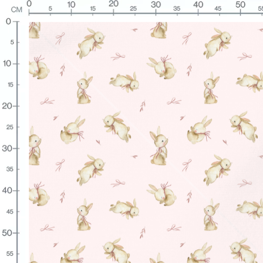 Tissu - Lapins et rubans sur rose pâle