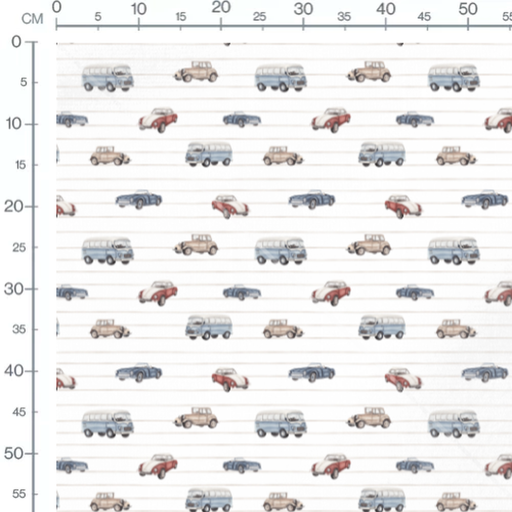 Tissu - Voitures rétro sur fond blanc