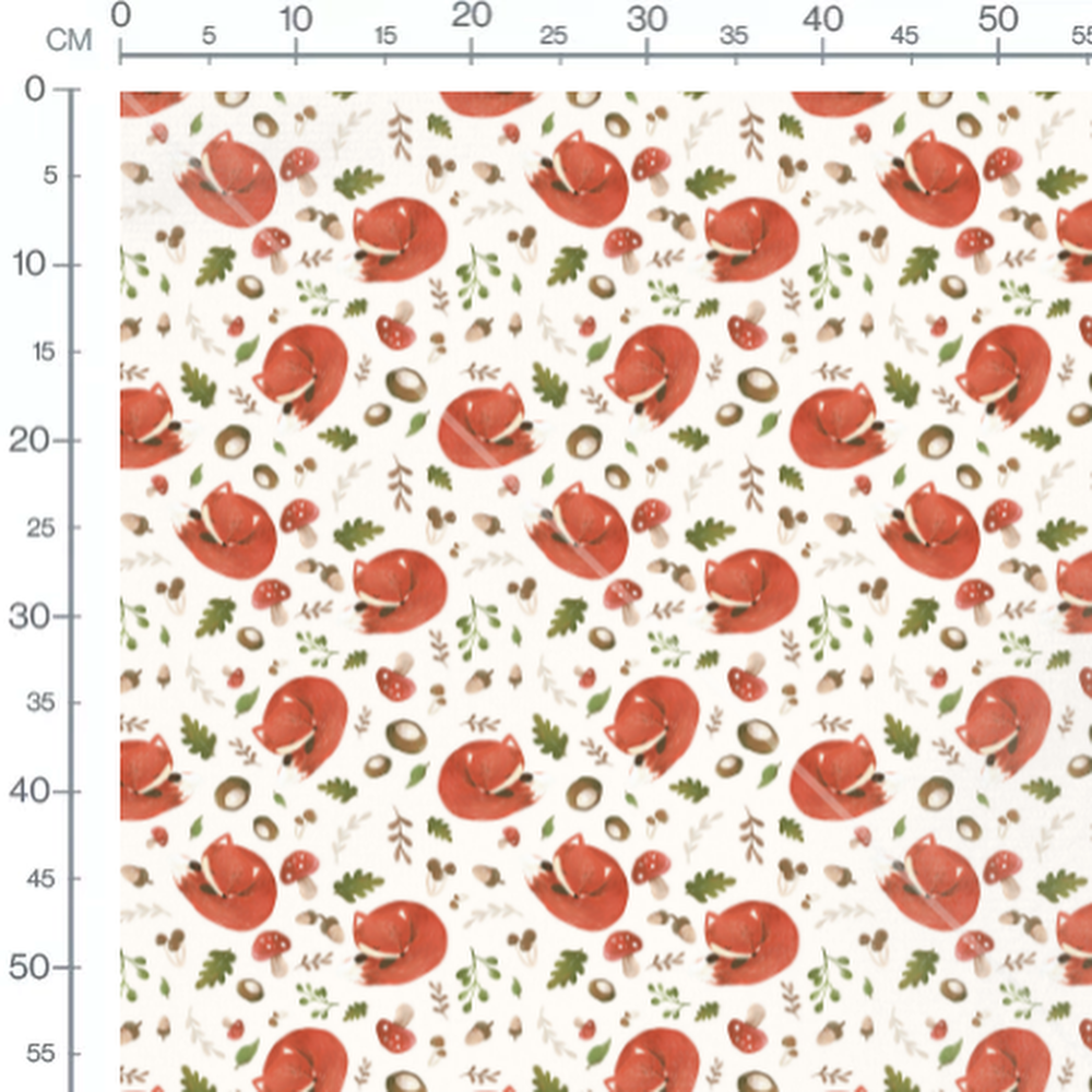 Tissu - Renards endormis et feuillage