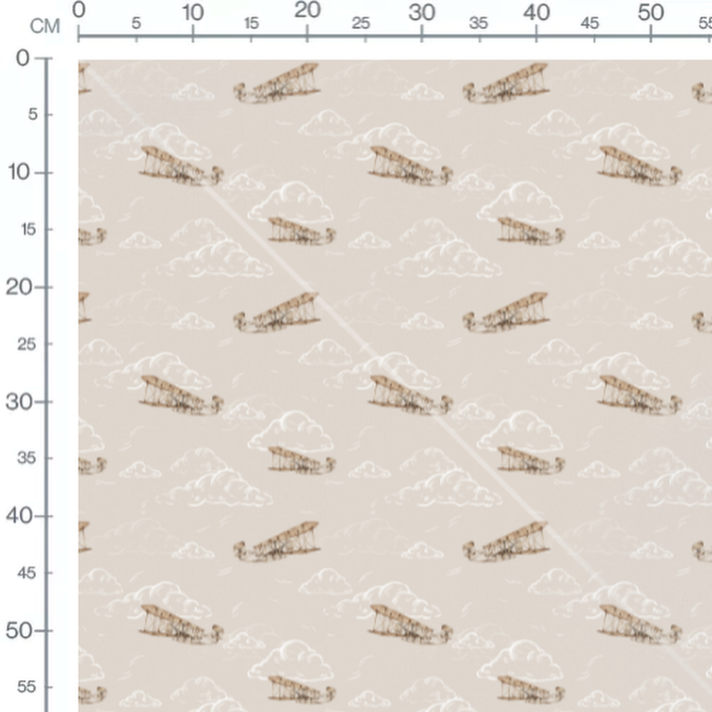 Tissu - Avions rétro sur fond beige