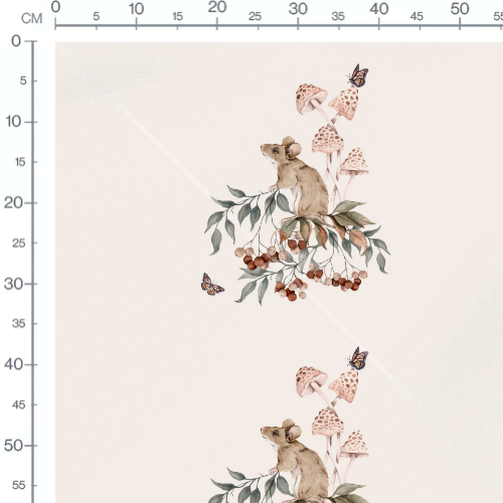 Tissu - Souris et champignons roses