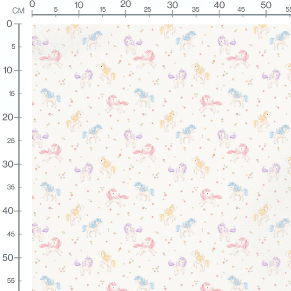 Tissu - Licornes colorées et fleurs