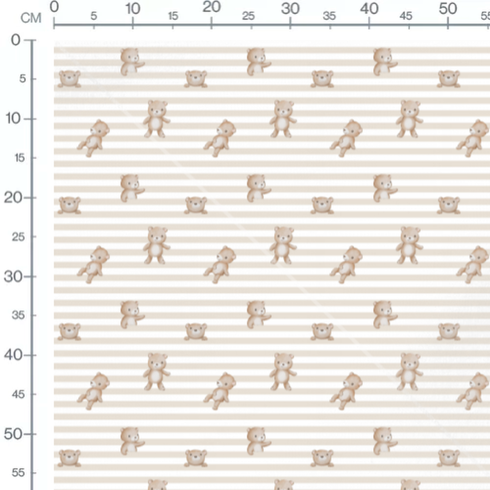Tissu - Ours et fleurs roses