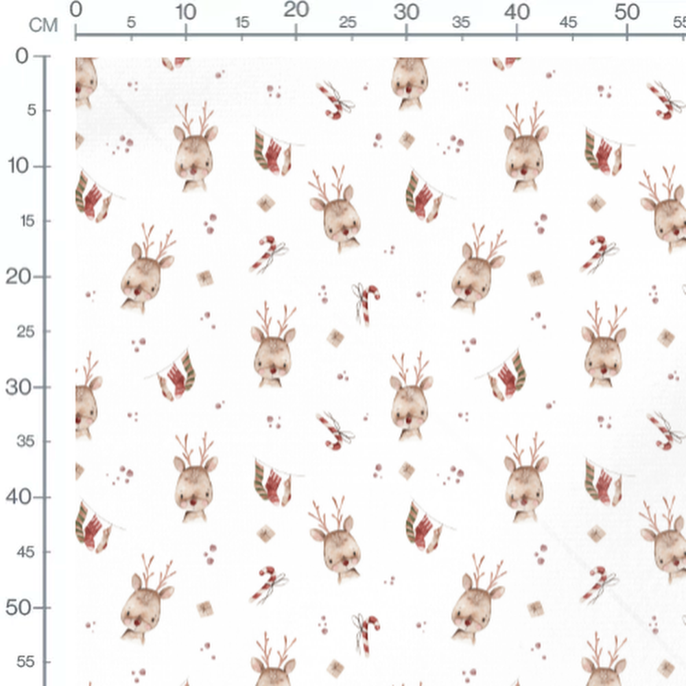 Tissu - Rennes et bonbons de Noël