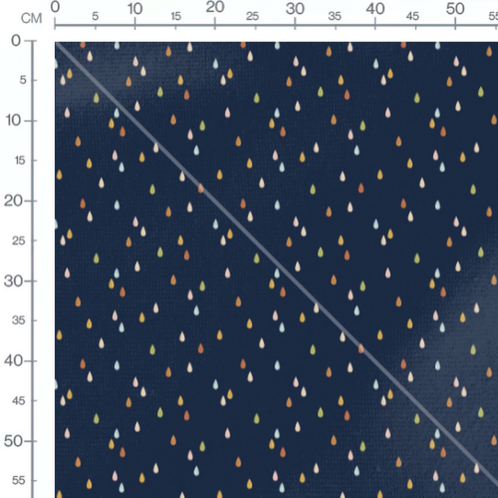Tissu - Gouttes multicolores sur bleu