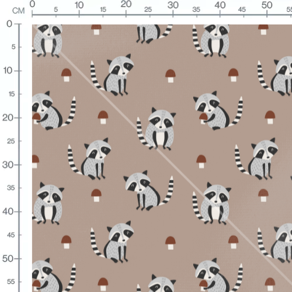 Tissu - Raton laveur et champignons