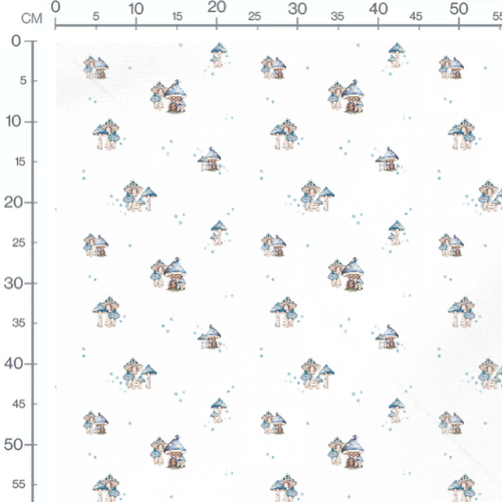 Tissu - Maison champignon et pois bleus