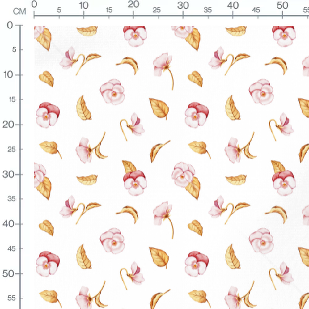 Tissu - Fleurs roses et blanches dorées