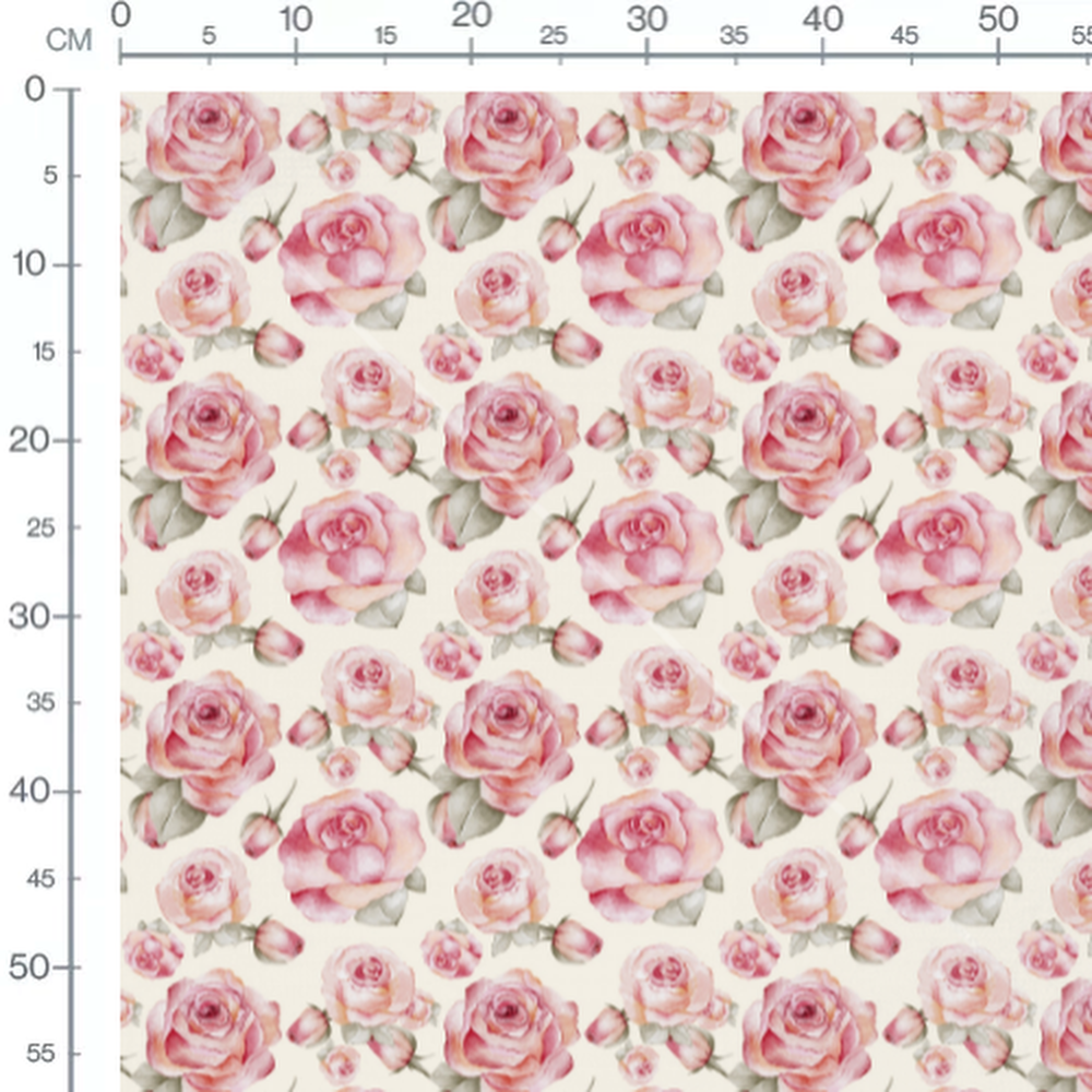 Tissu - Roses variées sur crème