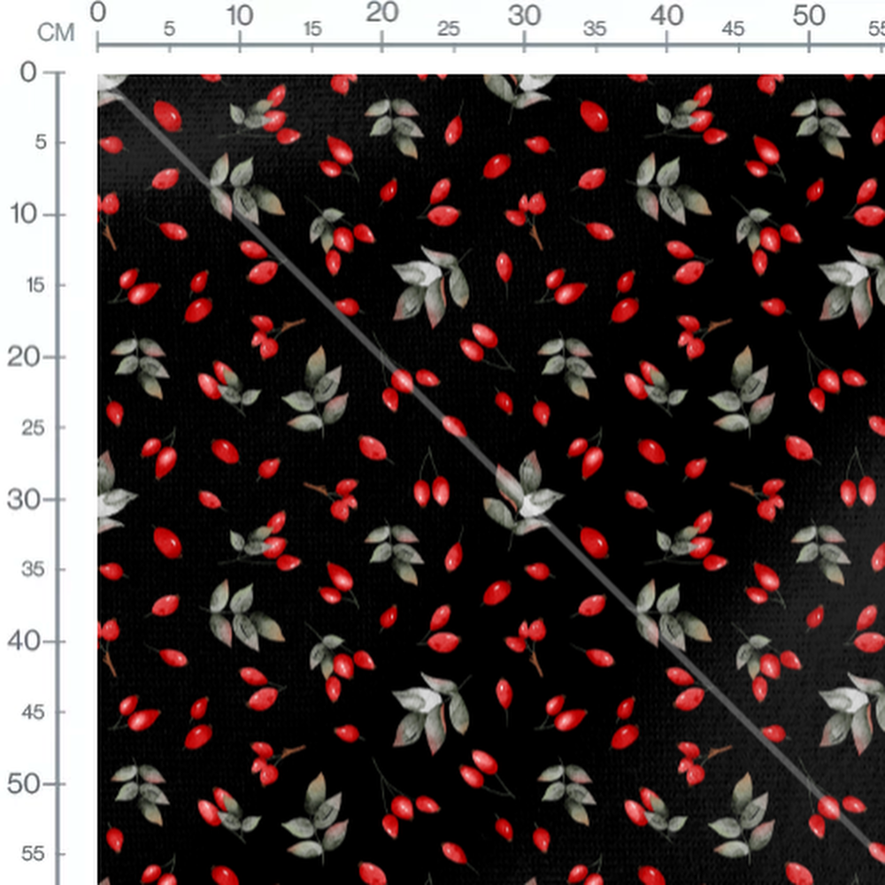 Tissu - Baies rouges sur fond noir