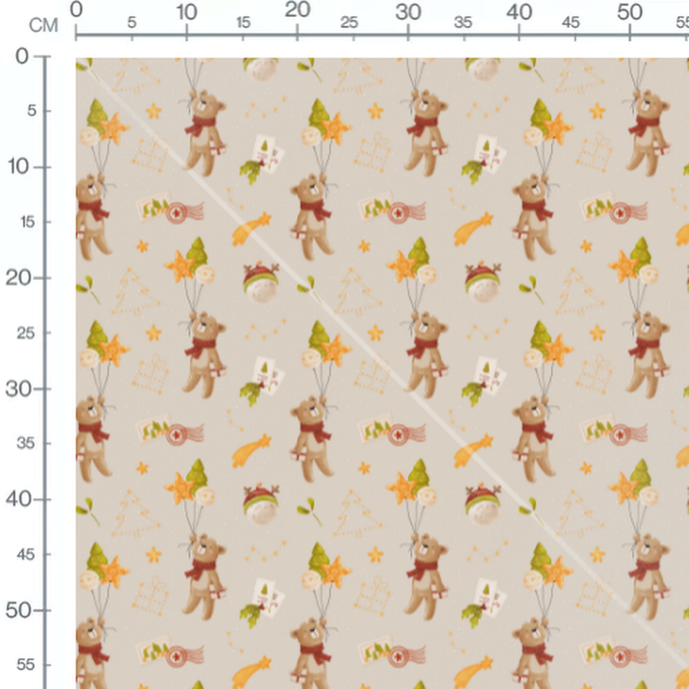 Tissu - Oursons et sapins sur fond beige