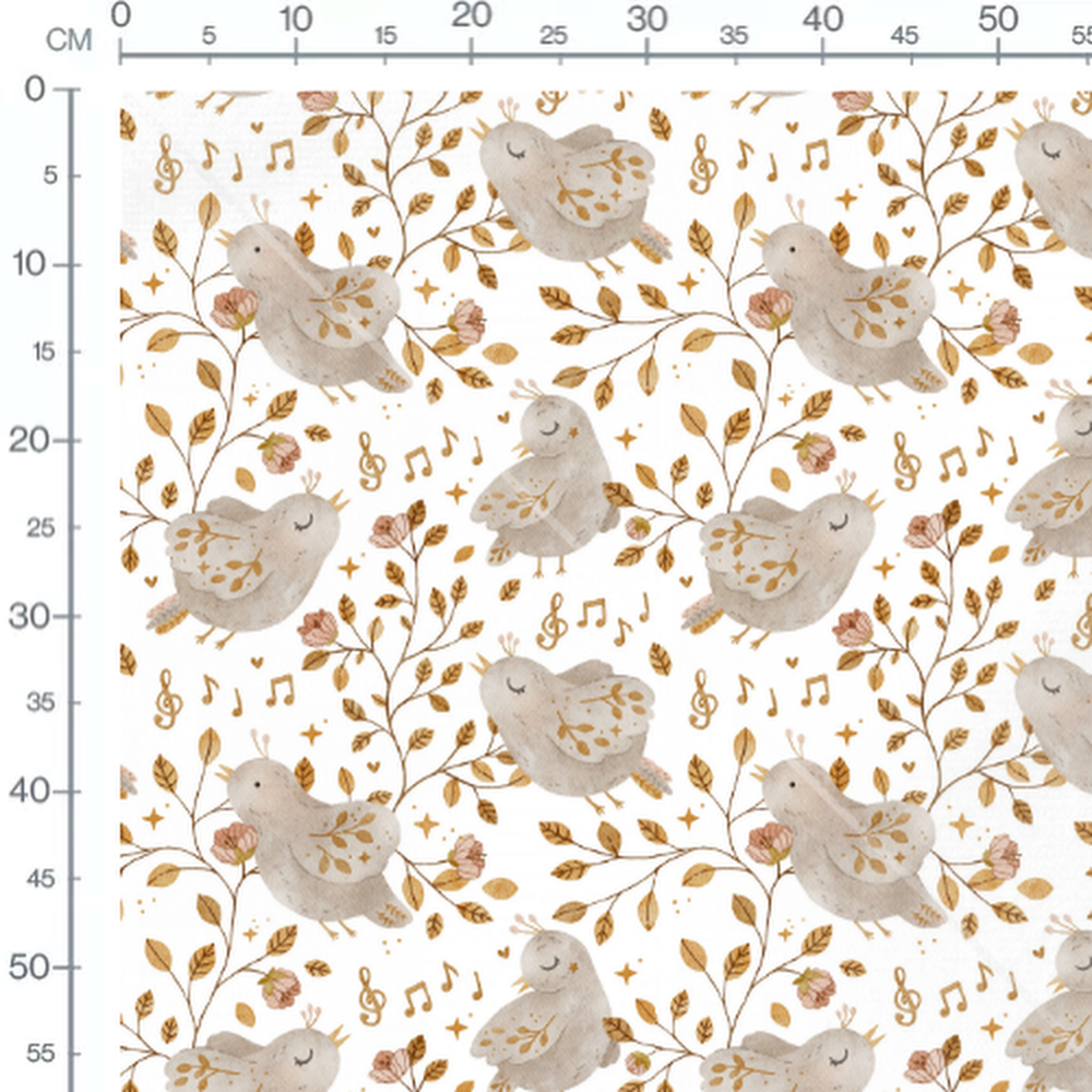 Tissu - Oiseaux et notes musicales