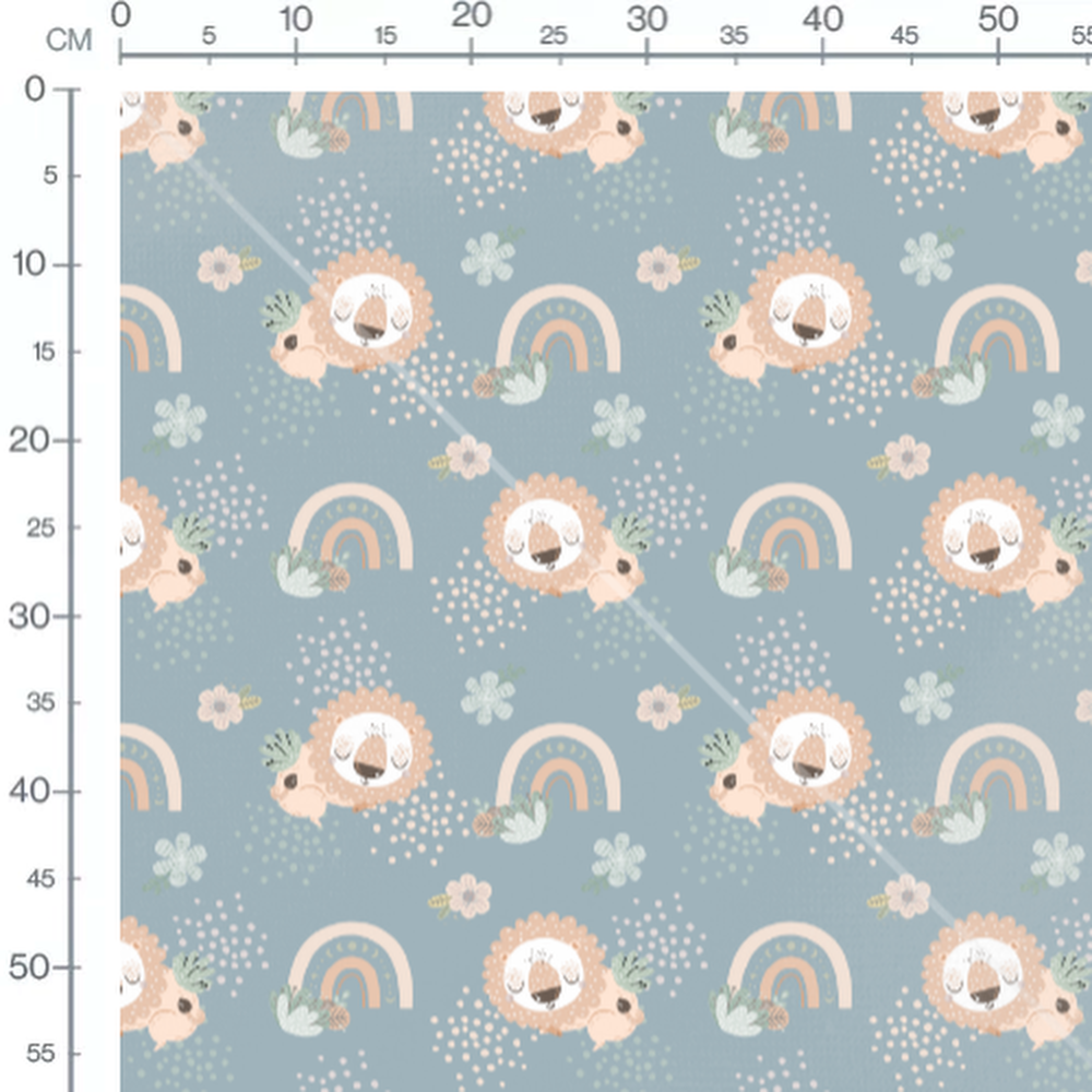 Tissu - Lions joyeux sur fond bleu