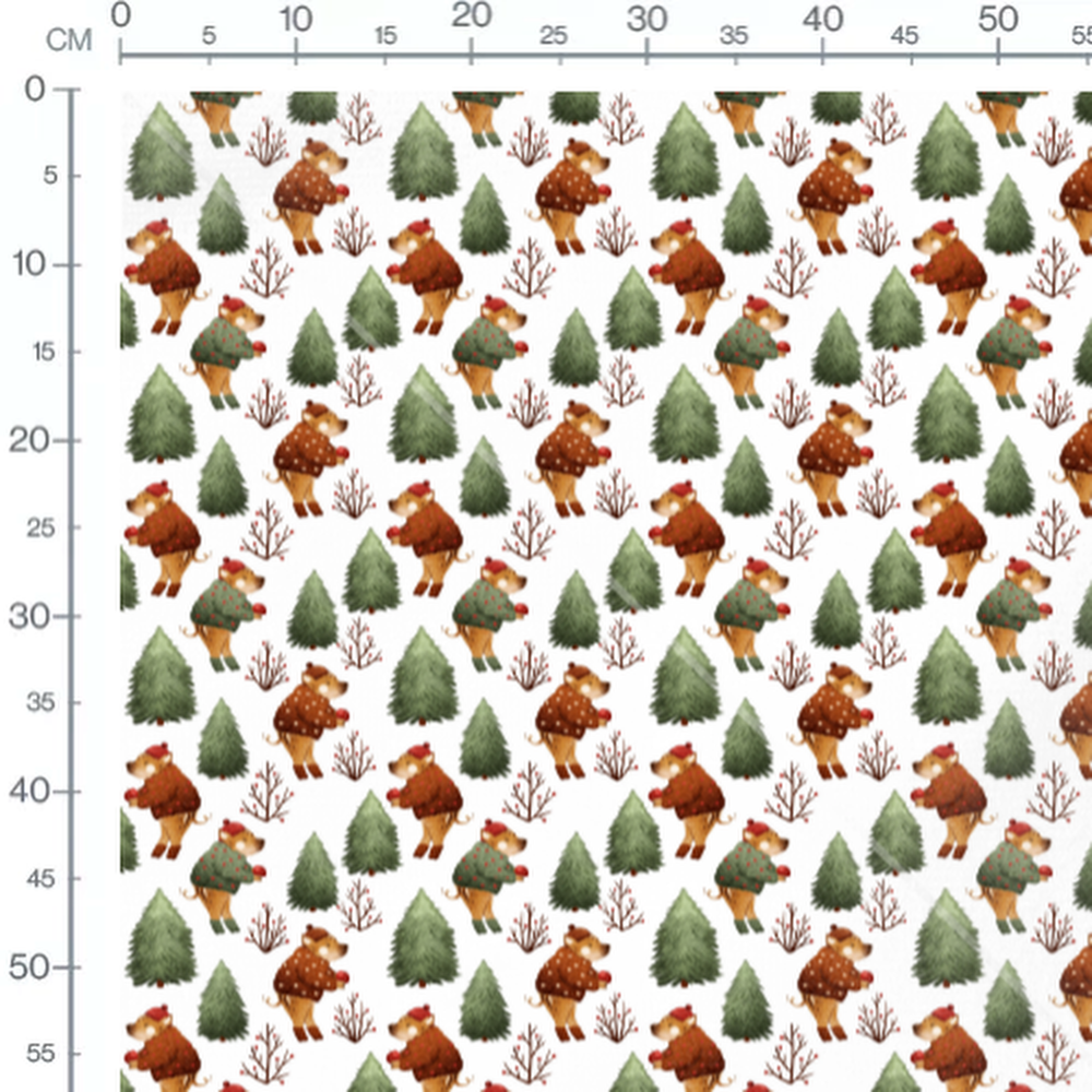 Tissu - Sangliers en pull et sapins