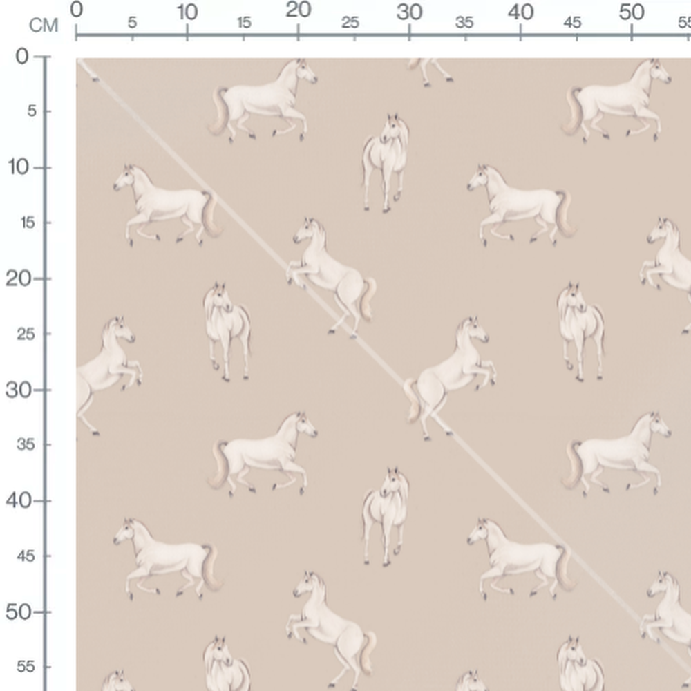 Tissu - Chevaux blancs sur beige