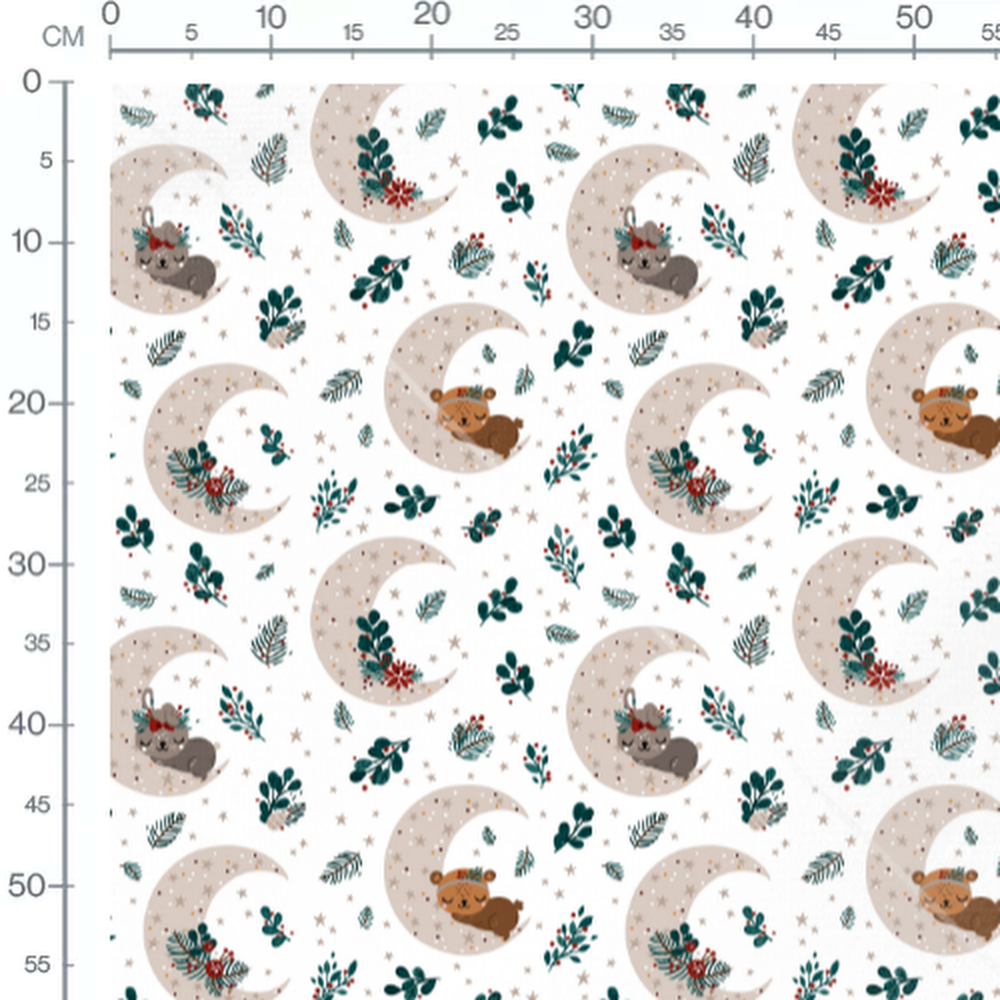 Tissu - Animaux sur croissants de lune