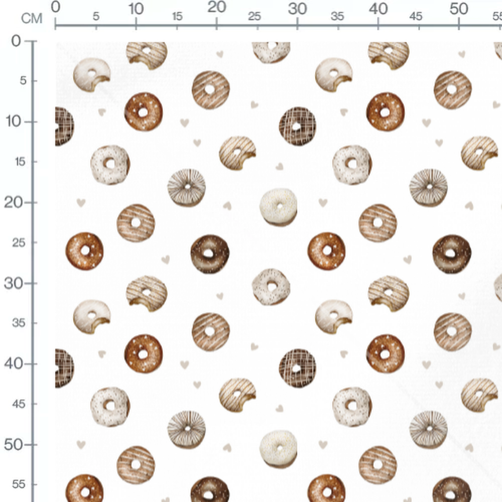 Tissu - Donuts et cœurs beige