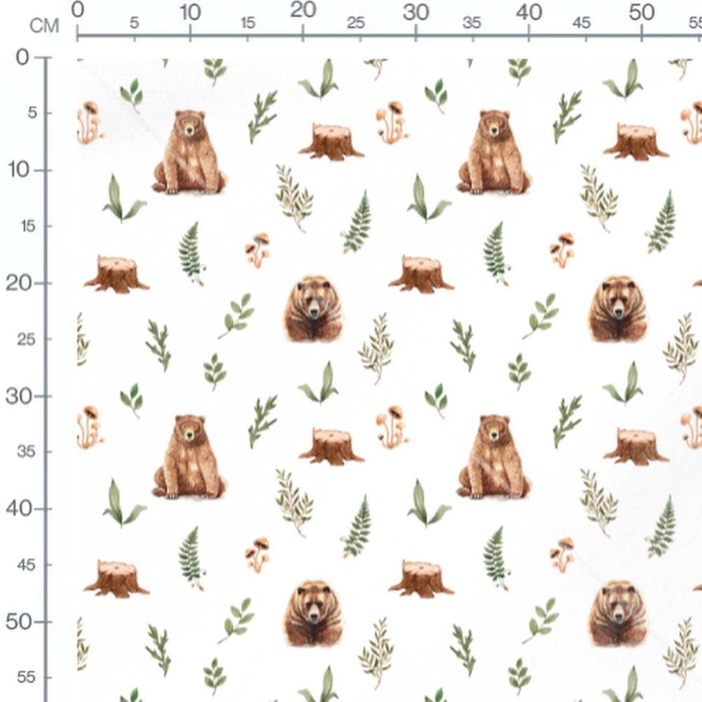 Tissu - Ours et feuillages verts