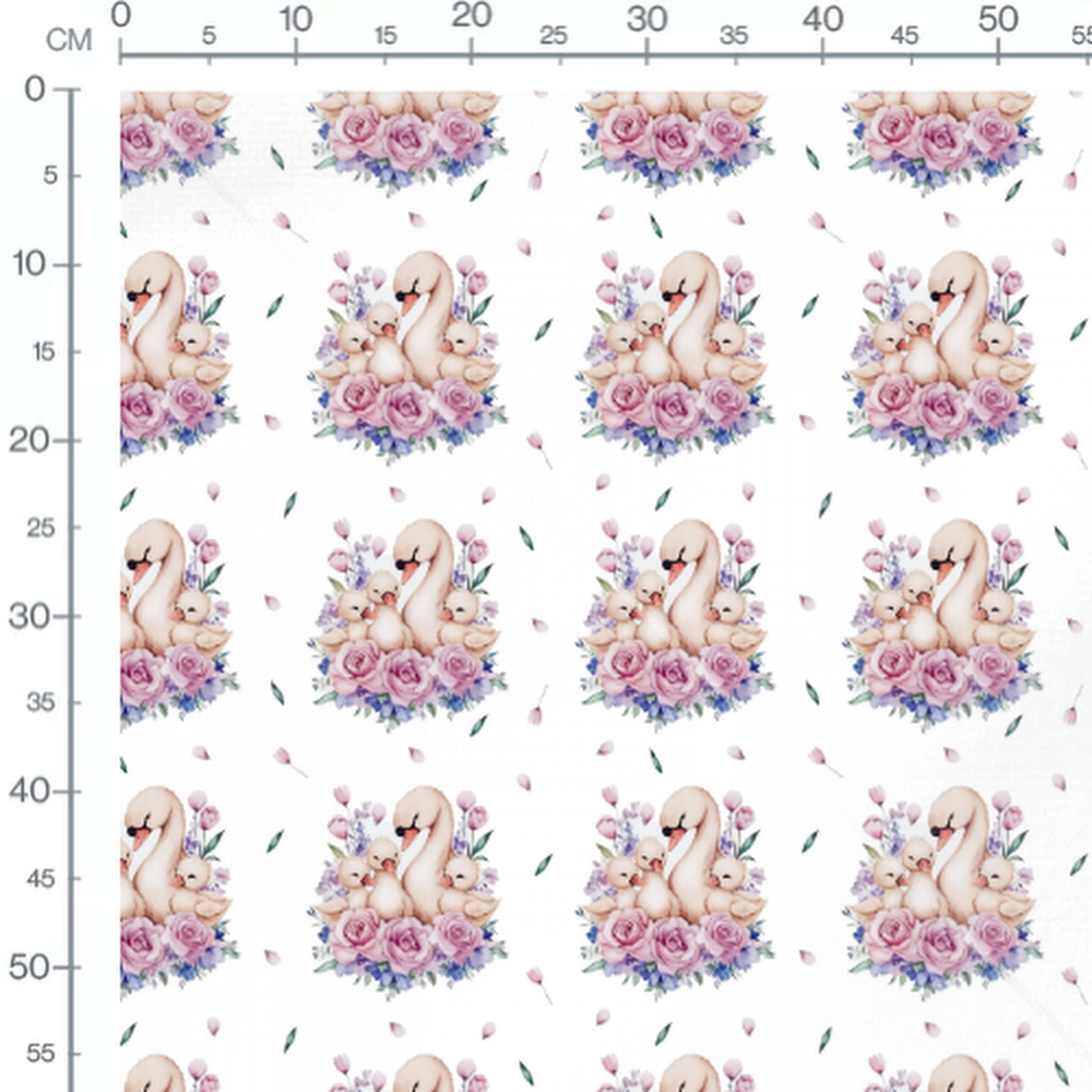 Tissu - Cygnes et roses pastel