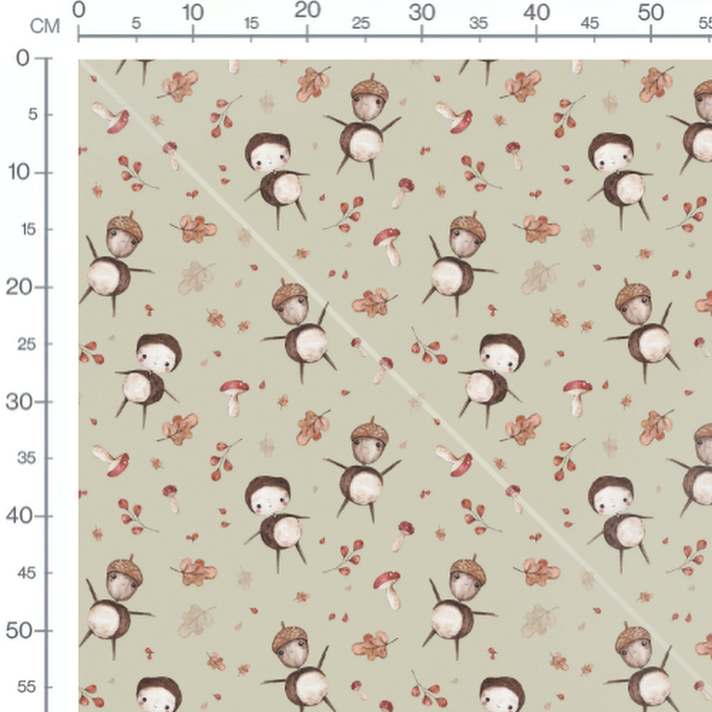 Tissu - Personnages joyeux sur vert