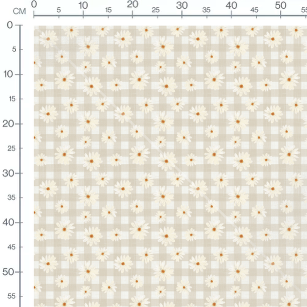 Tissu - Marguerites sur fond à carreaux