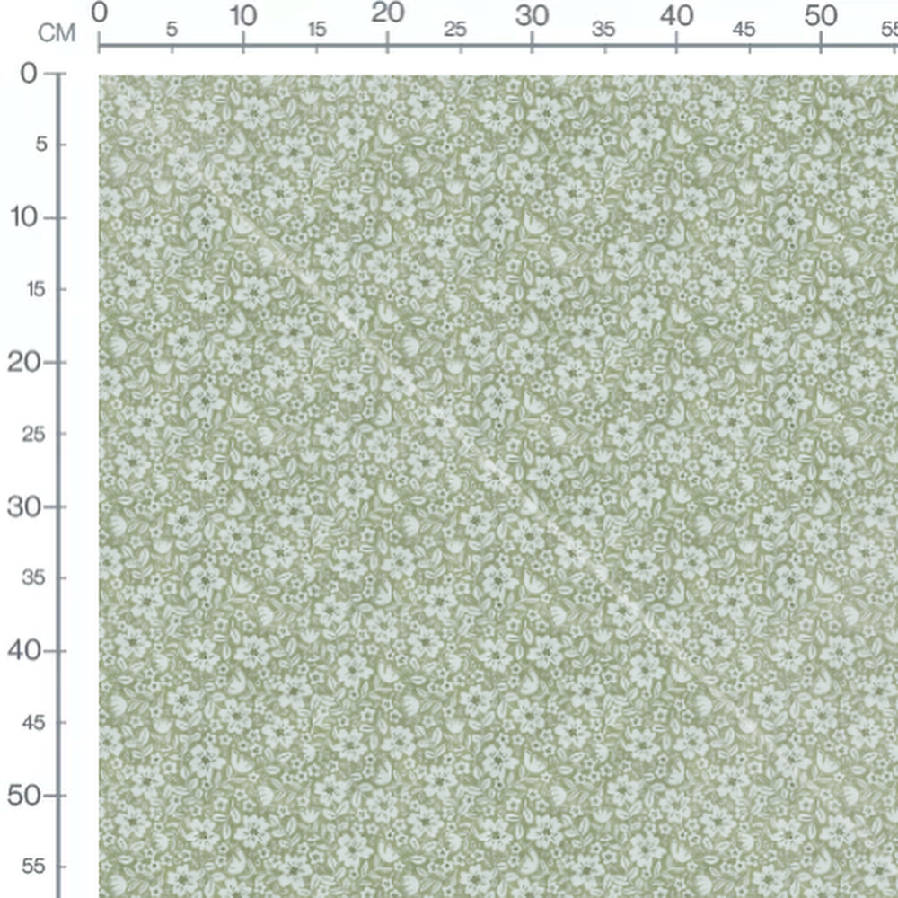 Tissu - Fleurs blanches et feuillages