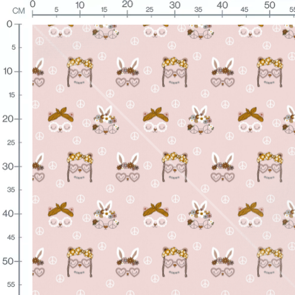 Tissu - Animaux hippies fond rose