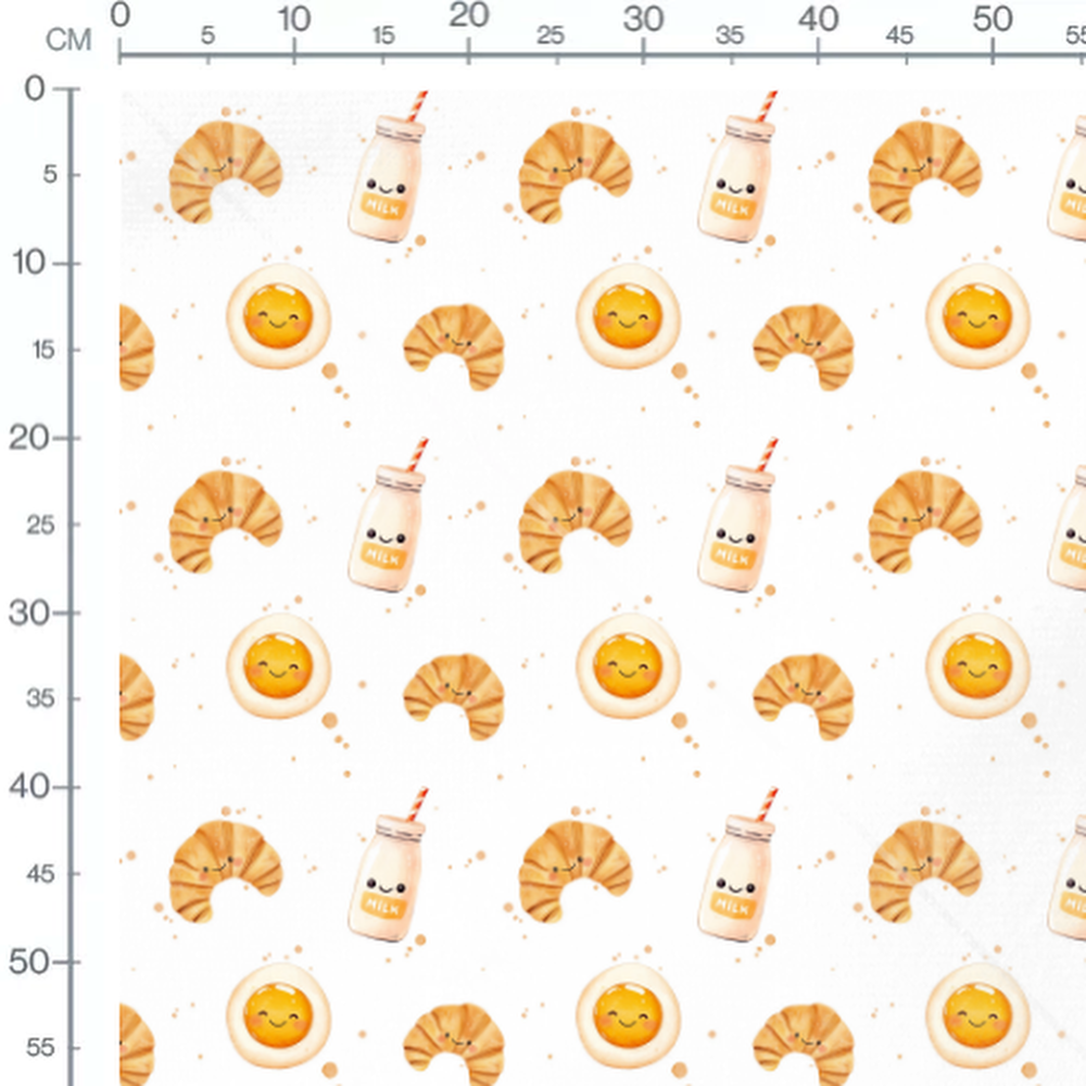 Tissu - Croissants et œufs souriants