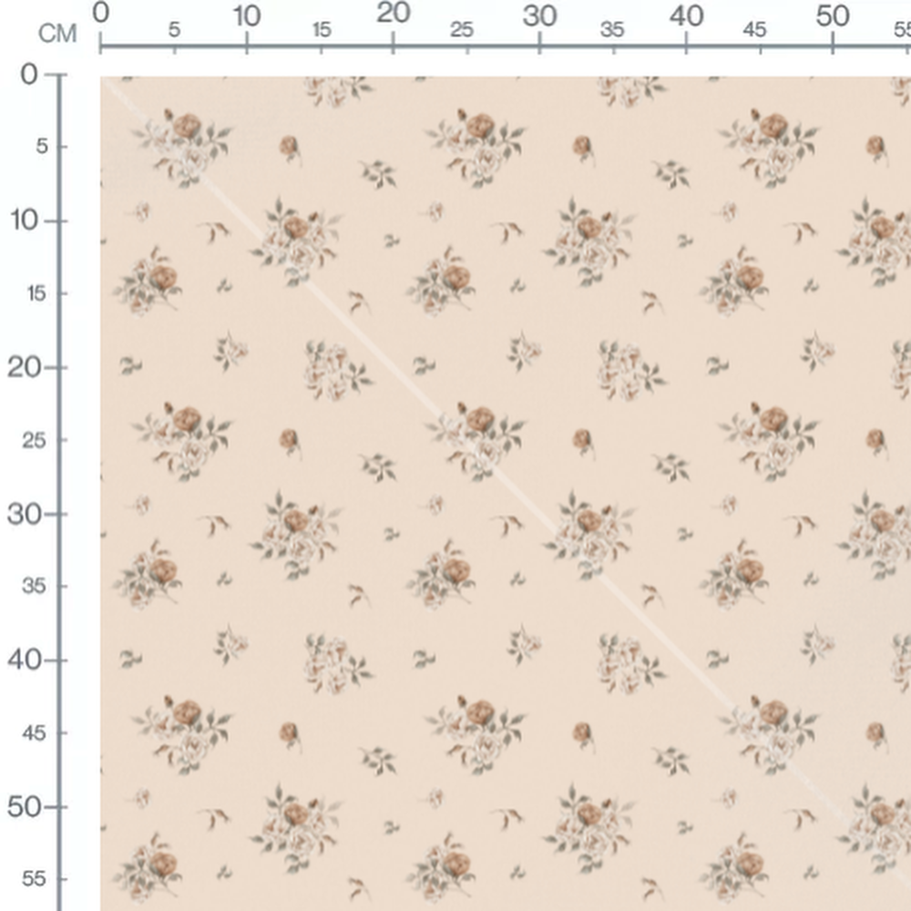 Tissu - Roses beige sur fond crème