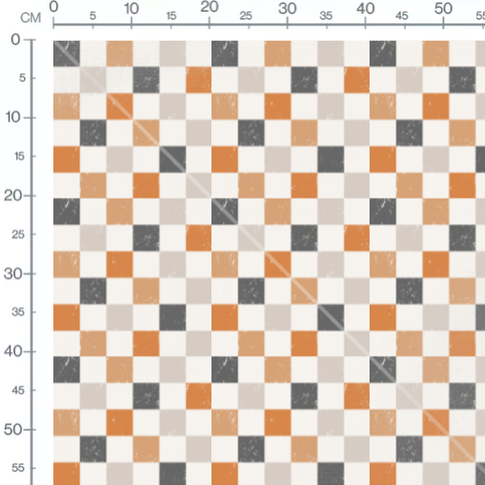 Tissu - Carreaux orange et gris
