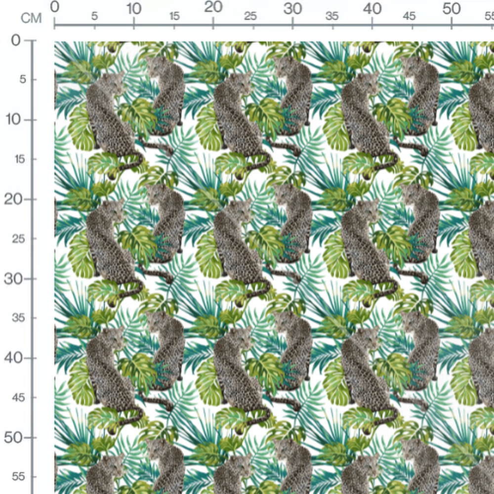 Tissu - Léopards et feuillages tropicaux