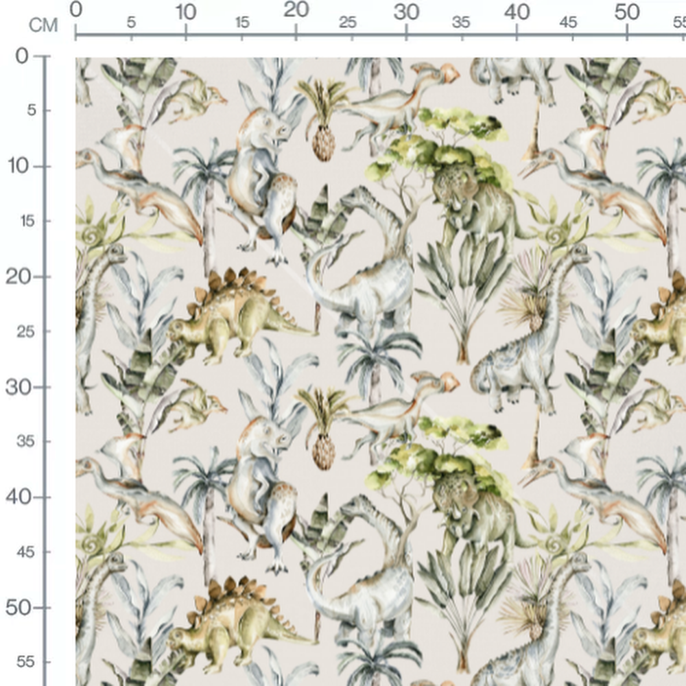 Tissu - Dinosaures verts sur beige